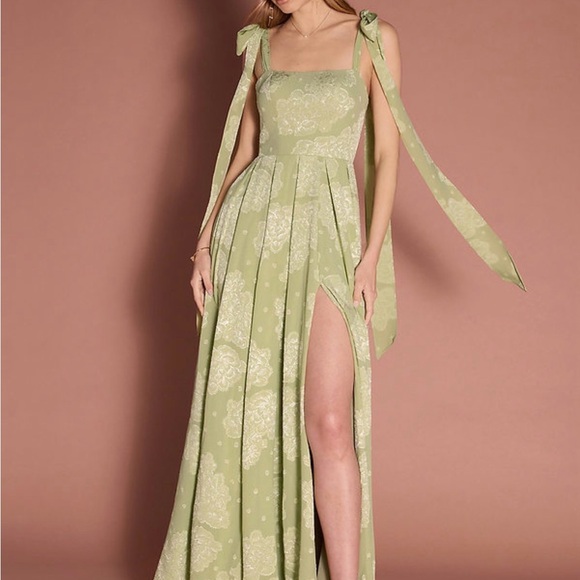 Azazie Anesa Celadon Green Floral Maxi Dress - Picture 5 of 5